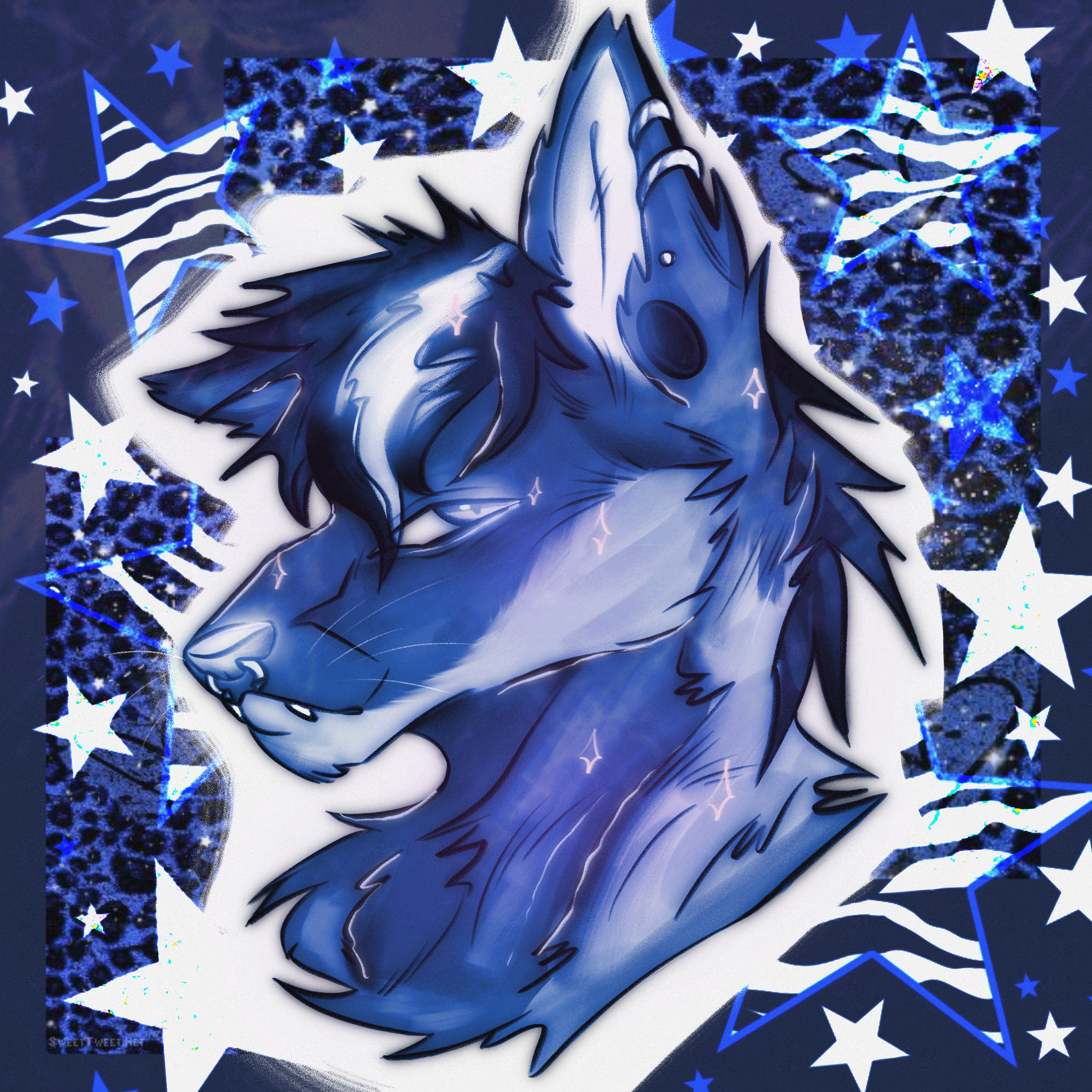 Neon wolf character artwork
